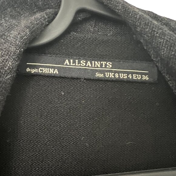 Allsaints Drina Charcoal Black Wool Asymmetric Draped Cardigan Sweater Size 4 - Picture 7 of 7